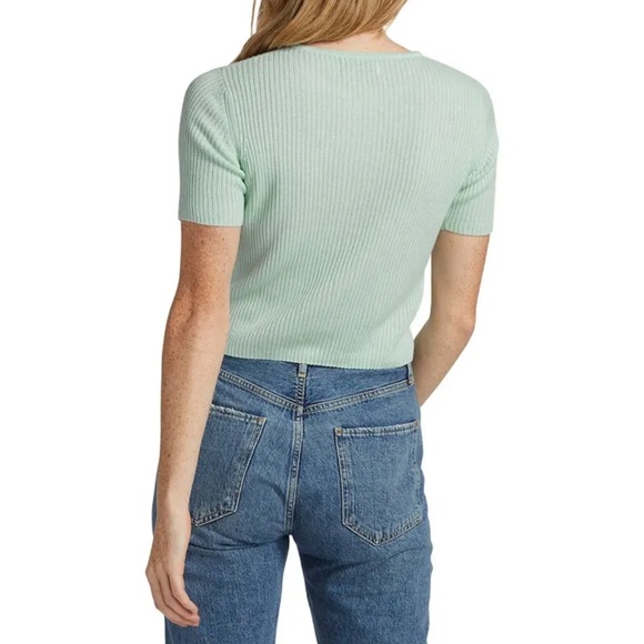 NEW Naadam Silk Cashmere Ribbed Short Sleeve Cardigan Pale Blue XS - Picture 4 of 14